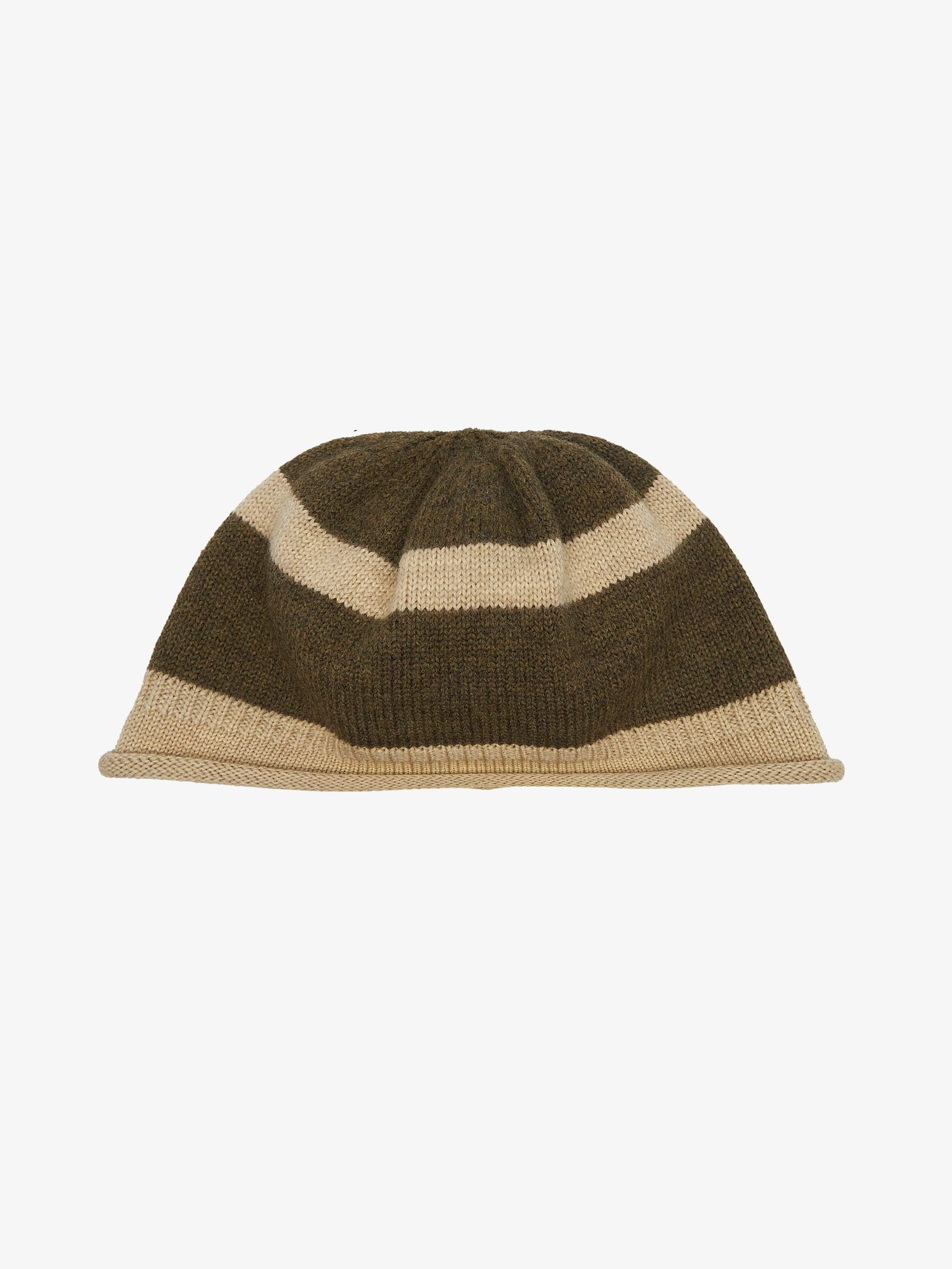 Khaki and Beige Striped Beanie