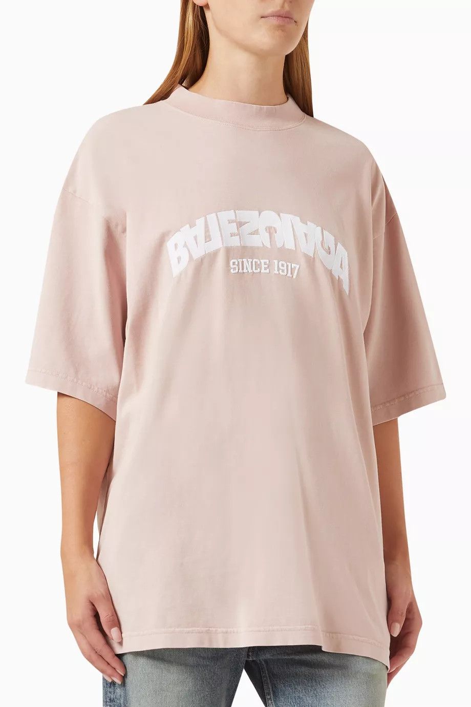Balenciaga Pink Embroidered Back Flip Logo Oversized T-Shirt Size M / US 6-8 / IT 42-44 - 1 Thumbnail