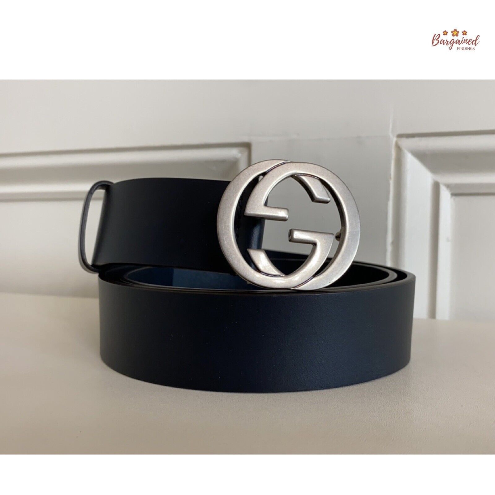 Gucci Gucci Black Leather Silver Interlocking G Buckle Belt Size 32 - 1 Thumbnail