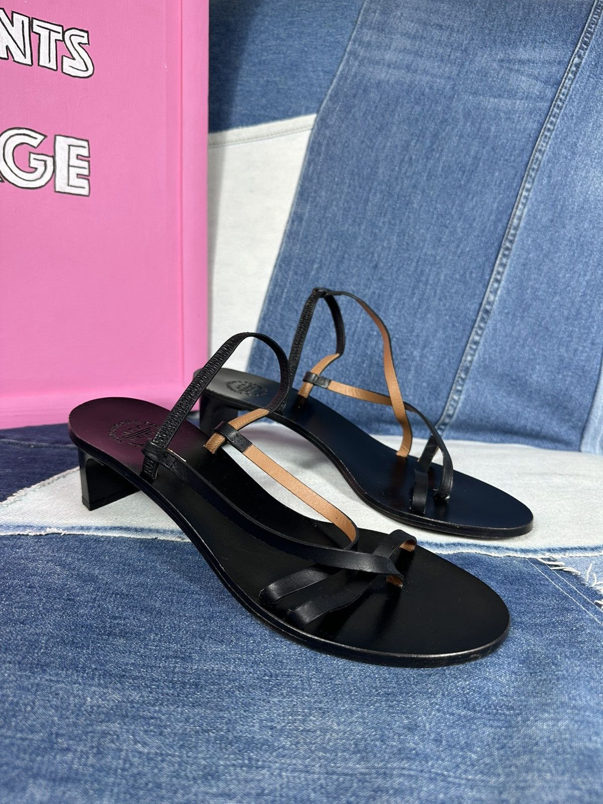 ATP Atelier ATP Atelier Nashi 50 Black Leather Sandals Heels Thin Strap Size US 9 / IT 39 - 2 Thumbnail
