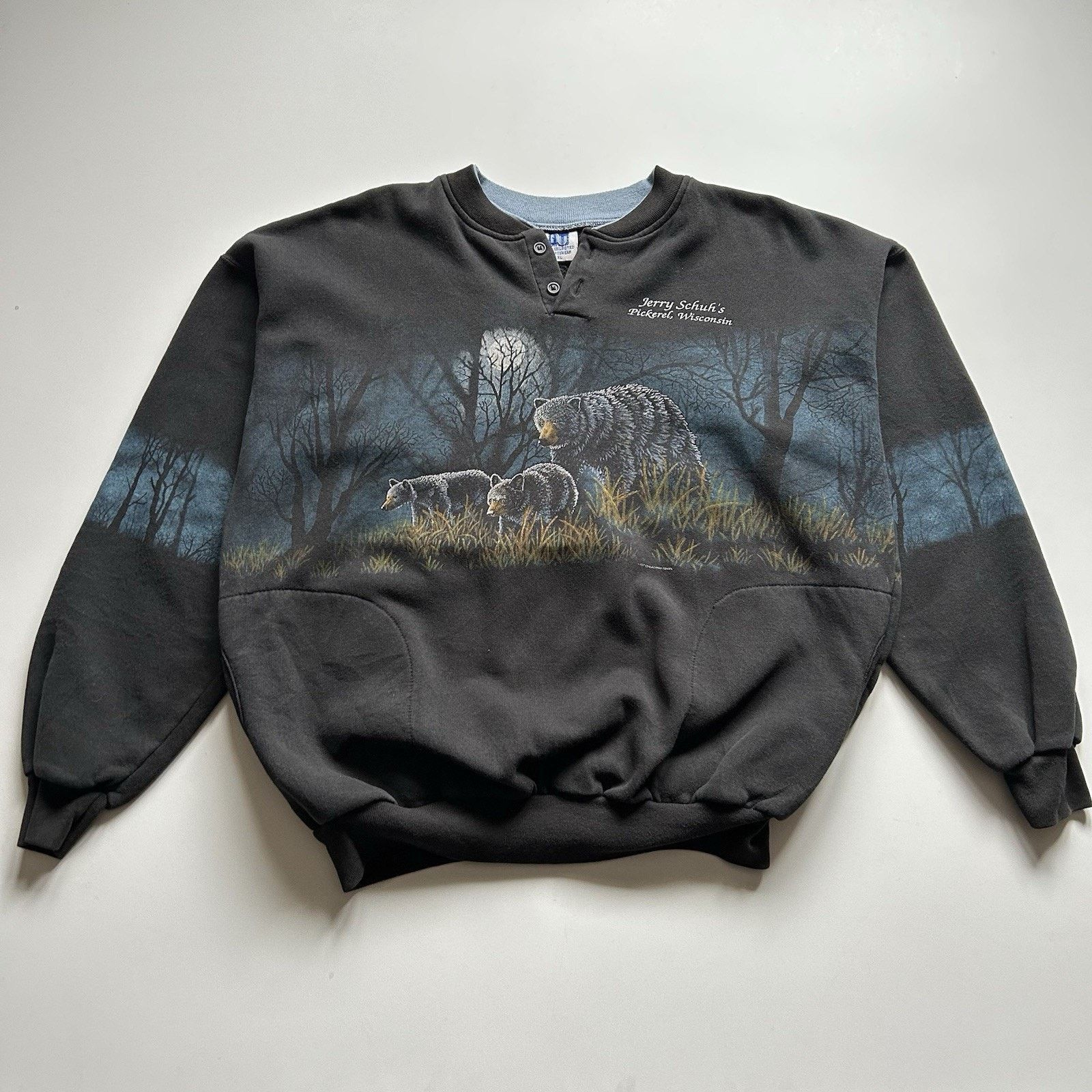 Vintage Vintage 90s Black Bear Henley Sweatshirt XL Boxy Animal Art Size US XL / EU 56 / 4 - 1 Thumbnail
