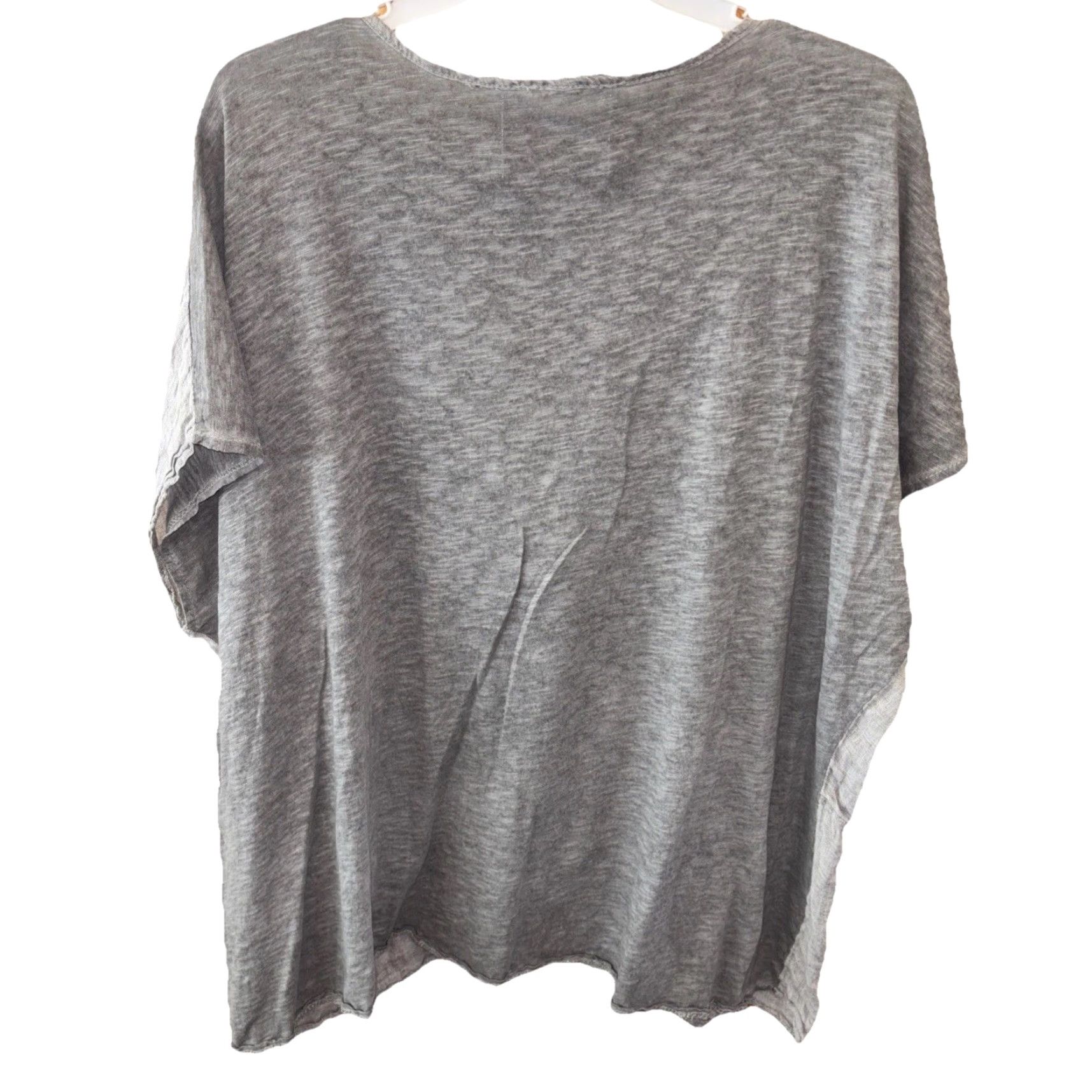 melin MEO MELI Italian Top Women Lagenlook Coastal Boho Cotton Linen Gray Pocket Short Sleeve Dolman Sleeve Crew Neck Pullover One Size Size ONE SIZE - 5 Thumbnail