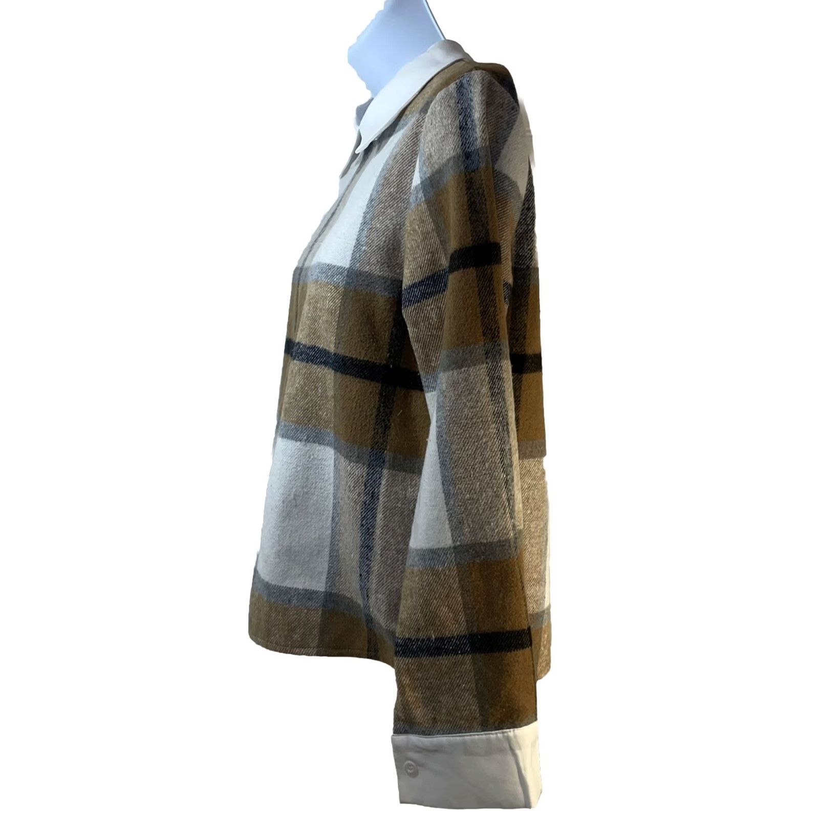 Shein SHEIN Blouse Shirt Women S Casual Plaid Tan Brown Keyhole Back Collar Button Long Sleeve Size S / US 4 / IT 40 - 3 Thumbnail
