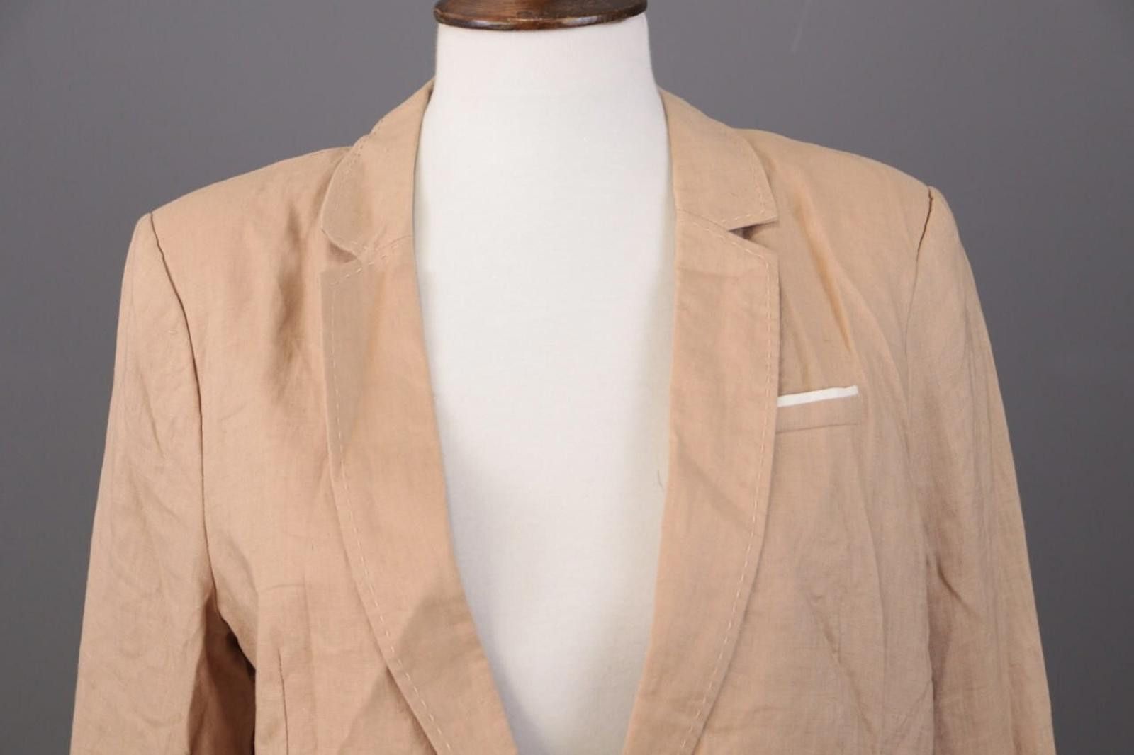 Oscar De La Renta Oska Beige 100% Linen Single Breasted Blazer Jacket Size 2 Size XS / US 0-2 / IT 36-38 - 2 Thumbnail