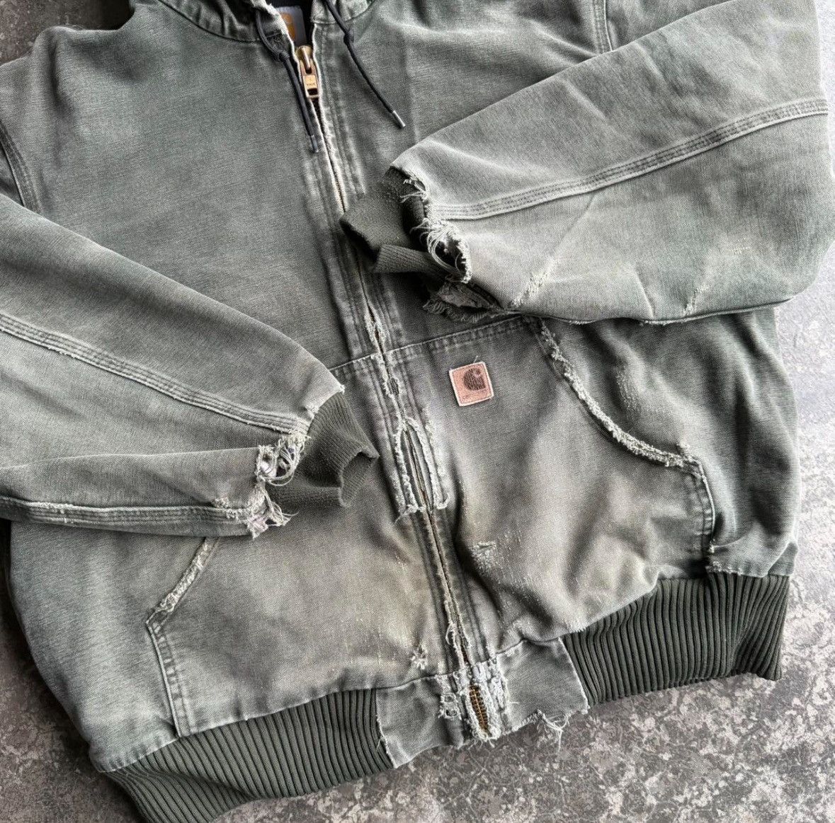 Carhartt Vintage 90s Moss Green Faded Carhartt Hooded Jacket Size US L / EU 52-54 / 3 - 3 Thumbnail