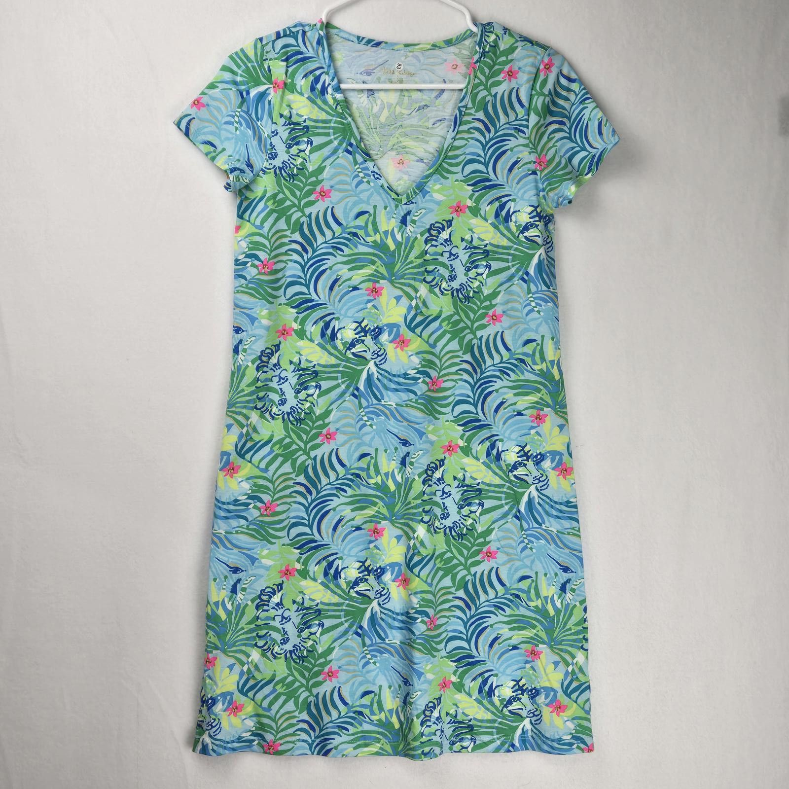 Designer Lilly Pulitzer Etta Frond Tropical V-Neck Dress Size XS Size XS / US 0-2 / IT 36-38 - 1 Thumbnail