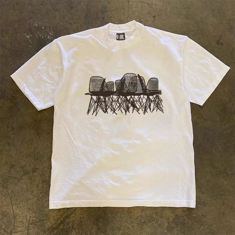 Japanese Brand × Vintage White street washed retro chair print t-shirt Size US M / EU 48-50 / 2 - 1 Thumbnail