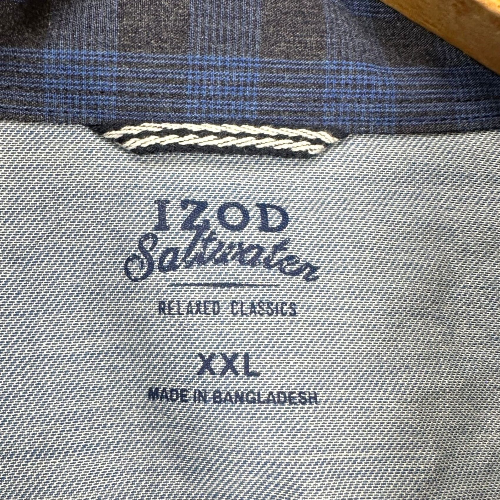 Izod Izod Saltwater Mens Button-Up Shirt 2XL Blue Plaid Classic Fit Button-Down Long Sleeve Size US XXL / EU 58 / 5 - 4 Thumbnail