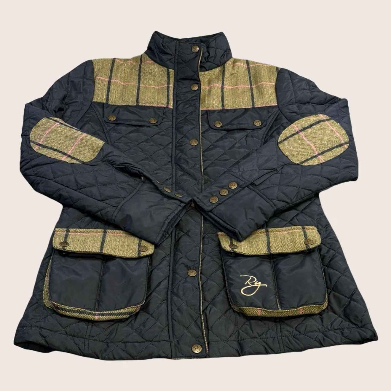 Vintage VINTAGE? No — Rydale Tweed Trim Quilted Jacket Women M Black Argyle/Diamond Quilted All Seasons Pockets Zip/Snap Equestrian Country Modern Regular Size M / US 6-8 / IT 42-44 - 1 Thumbnail