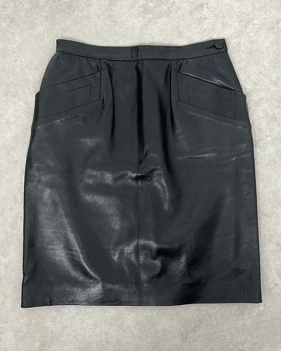 Saint Laurent Paris 1990s Saint Laurent Rive Gauche Black Leather Skirt Size 26" / US 2 / IT 38 - 1 Thumbnail