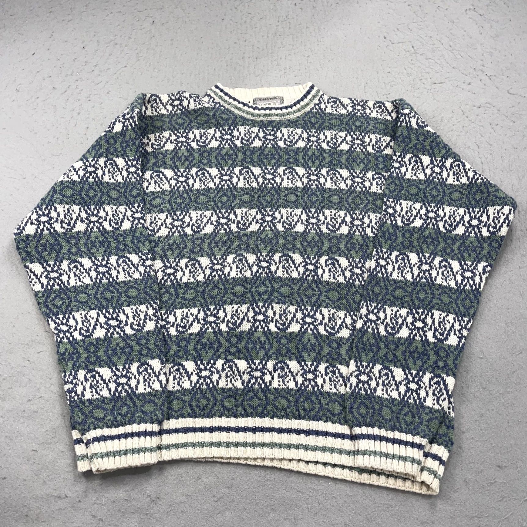 Vintage VINTAGE Concrete Sweater Mens M Green Geometric 90s Retro Classic heavyweight Crewneck Pullover Knit Shirt Size US M / EU 48-50 / 2 - 2 Thumbnail