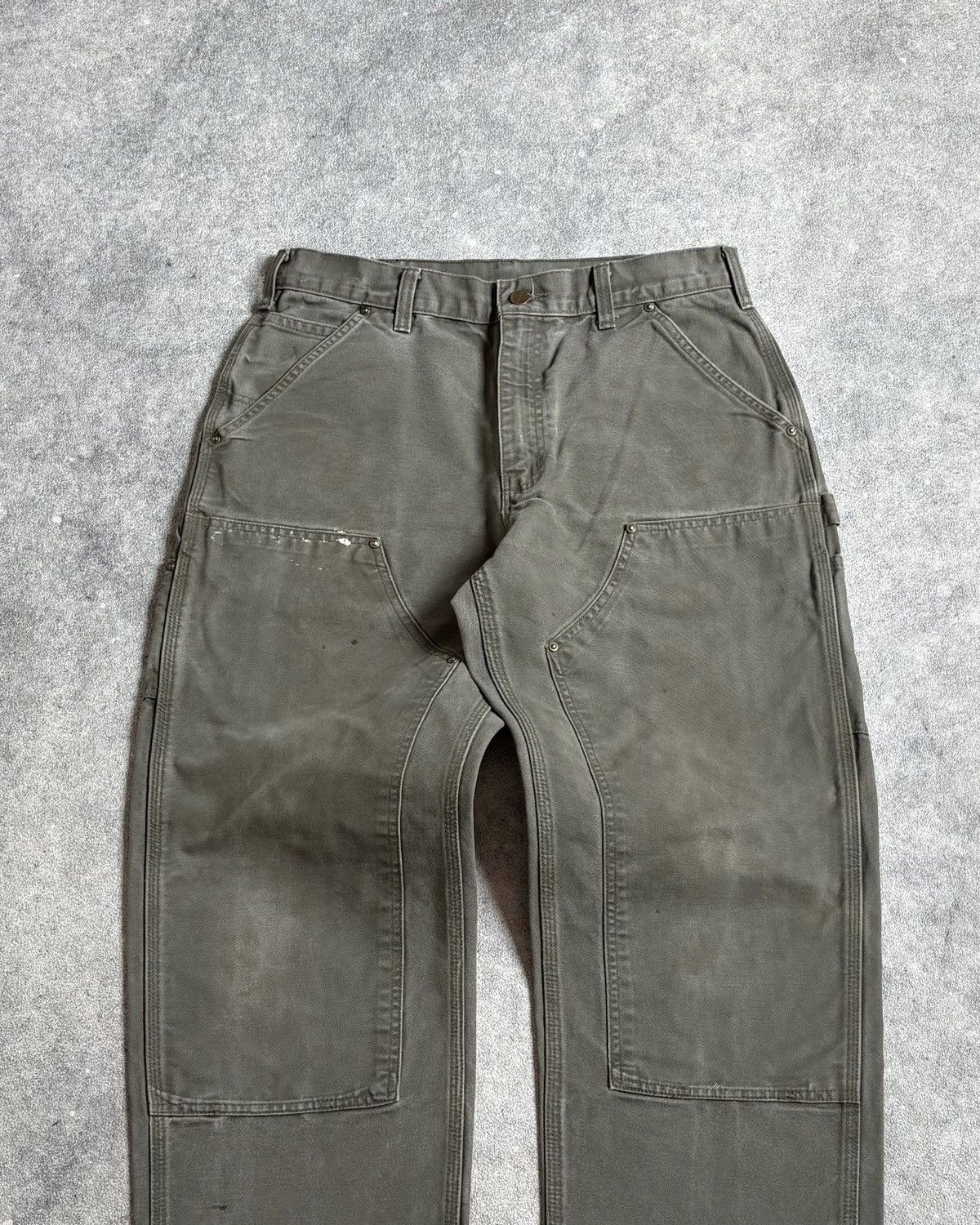 Carhartt Faded MOSS Green Carhartt Double Knee Pants Size US 33 - 4 Thumbnail
