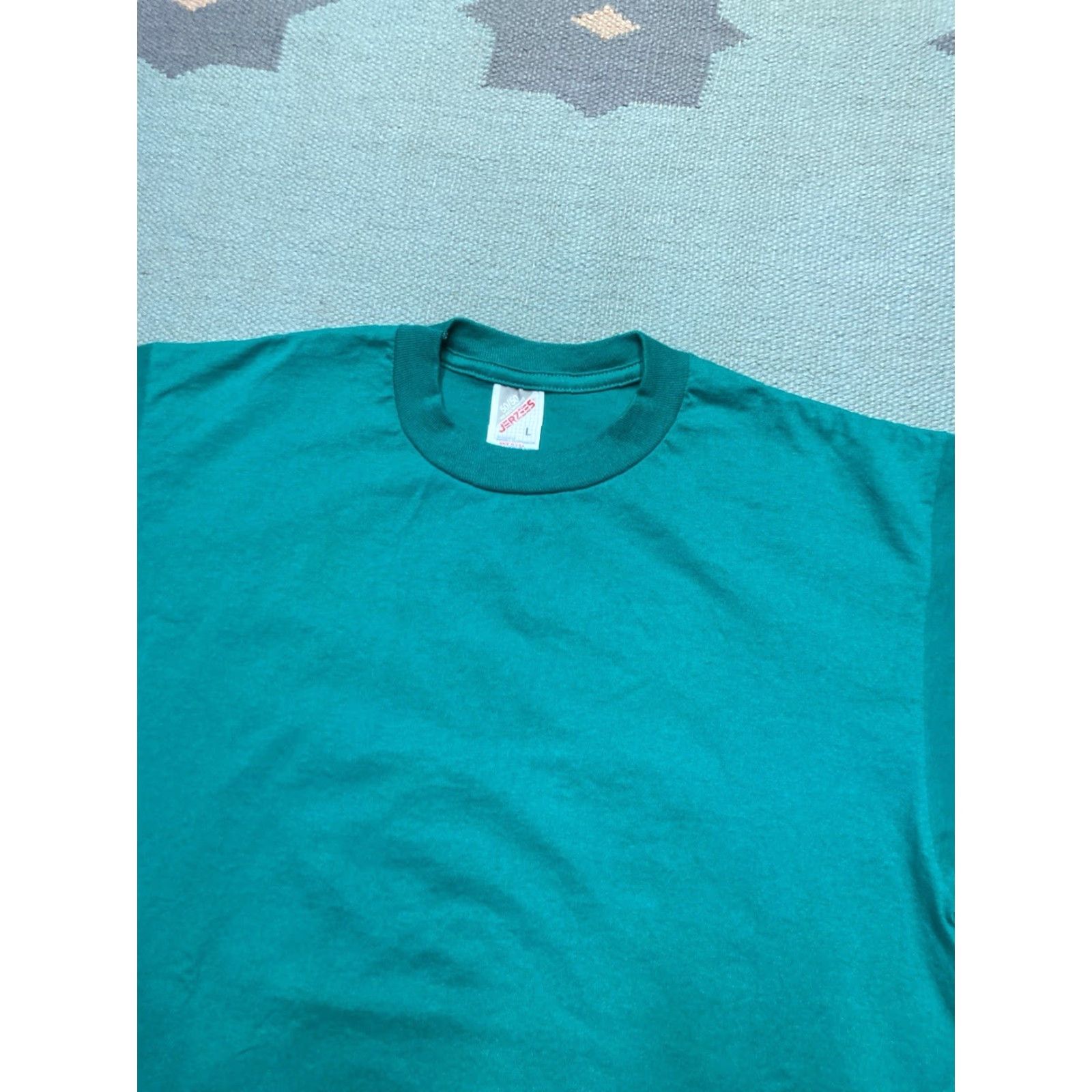 Jerzees VINTAGE Jerzees T-Shirt Large Men 80s 90s Teal Aqua Turquoise Single Stitch Blue 80s Theme Mens Size US L / EU 52-54 / 3 - 2 Thumbnail