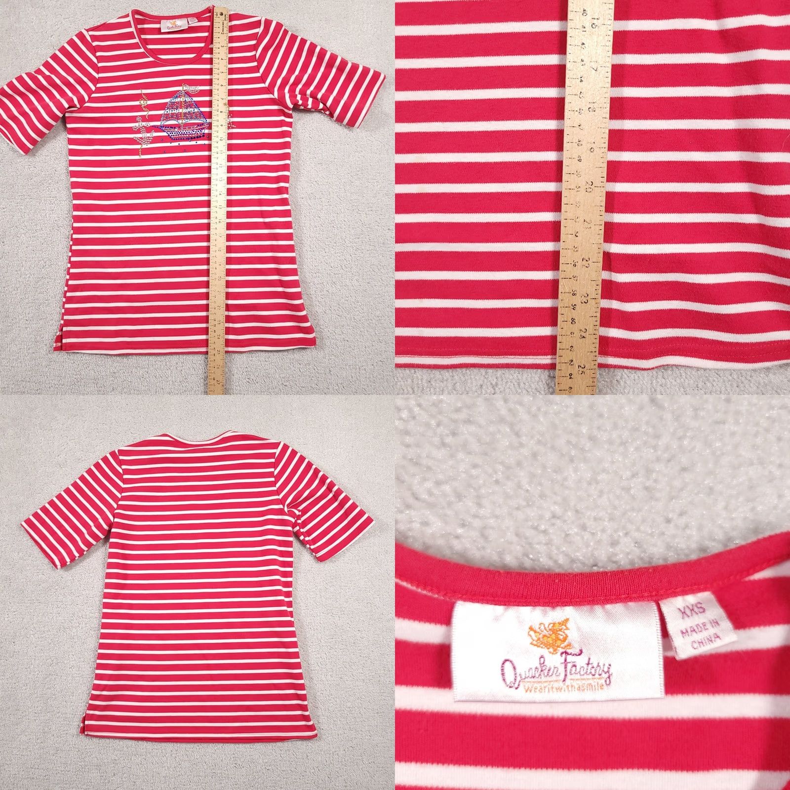 Quacker Factory Quacker Factory Shirt Womens 2XS Short Sleeve Women XXS Striped Red White Anchor Sailboat Size XXS / US 00 / IT 34 - 8 Thumbnail