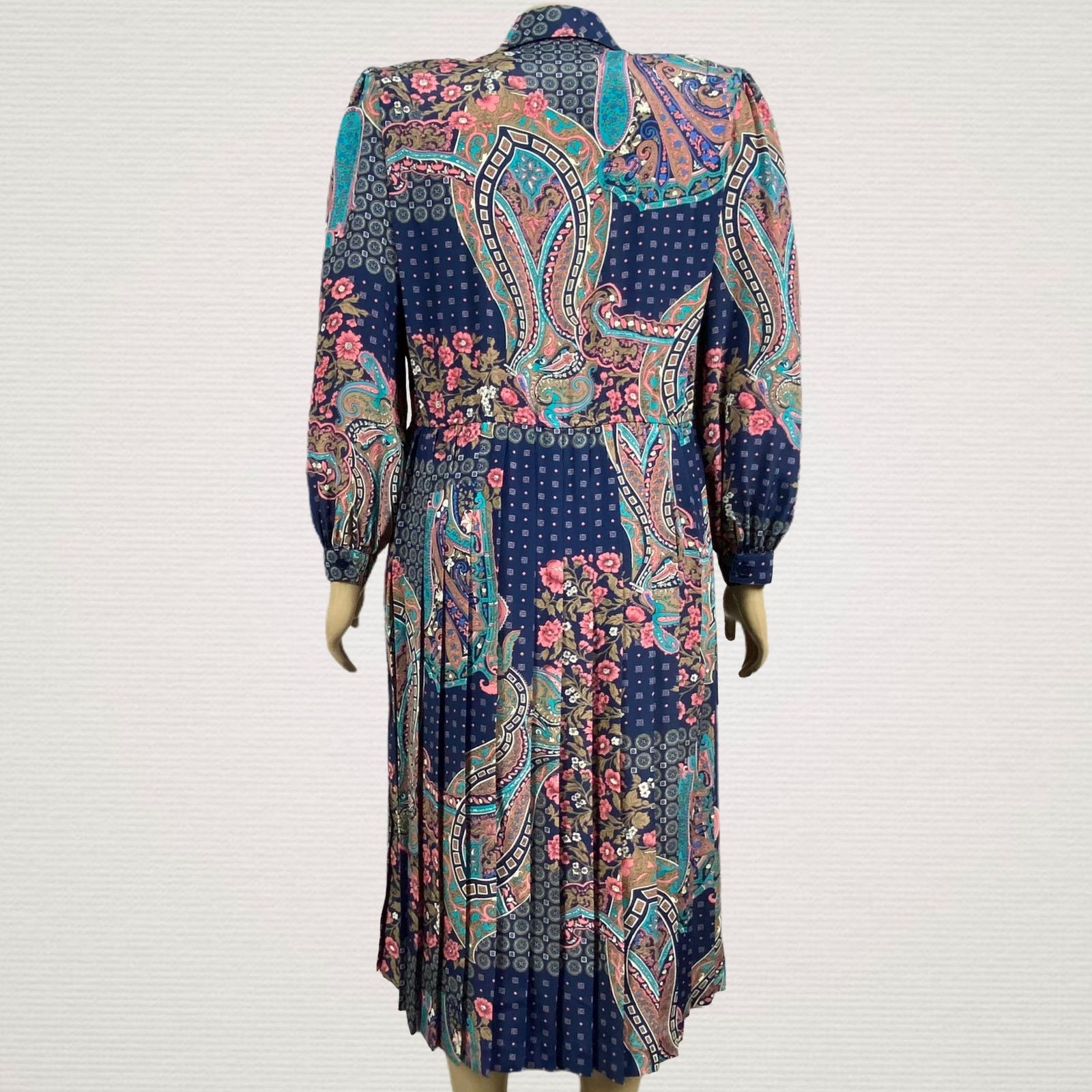 Other VTG Leslie Fay Blue Floral Paisley Midi Casual Dress 12P Size XL / US 12-14 / IT 48-50 - 7 Thumbnail