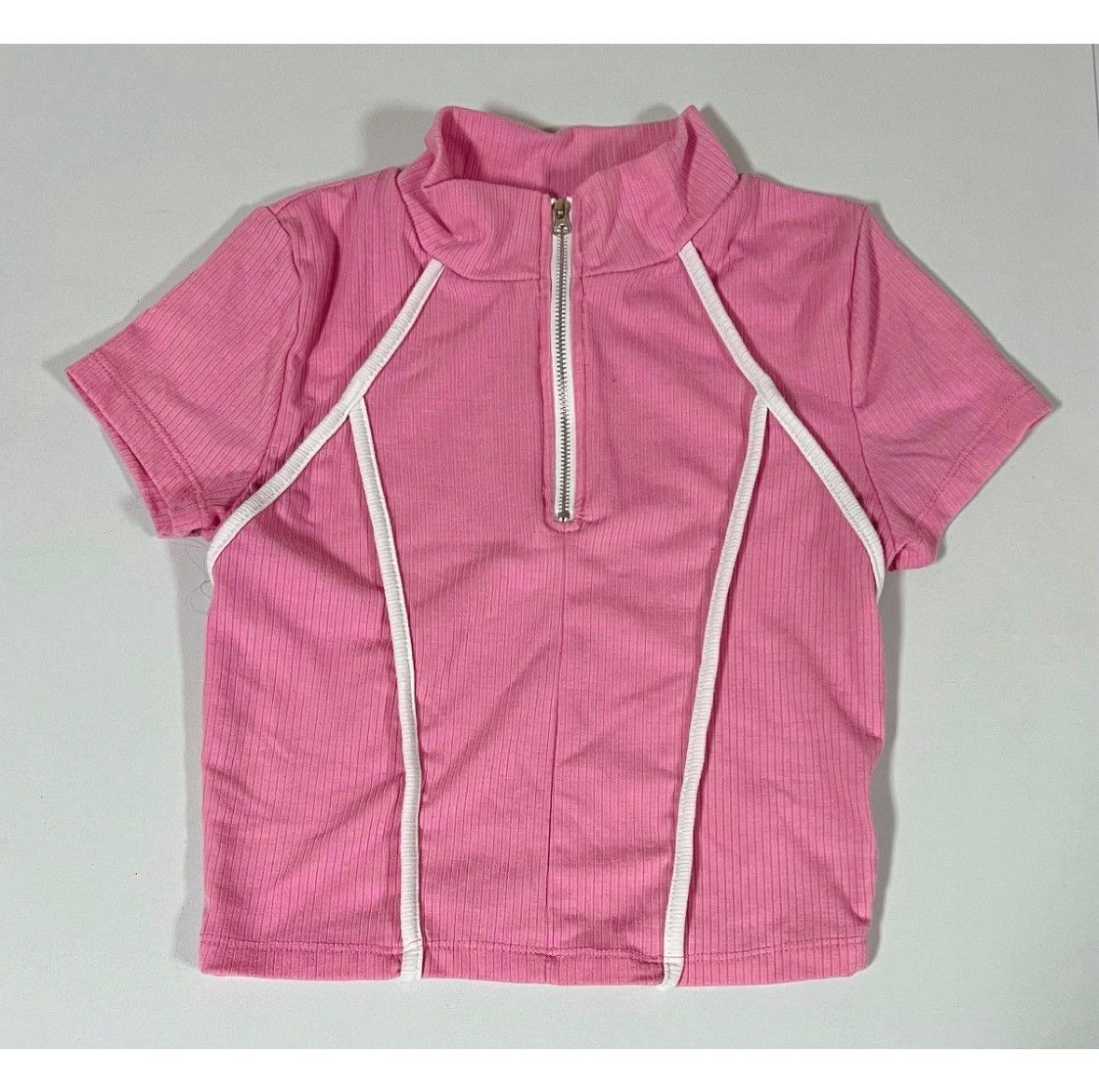 Japanese Brand Pink Zippered Mock-Neck Shirt Crop Top Blouse Tee Size S 🌸✨ Size S / US 4 / IT 40 - 2 Thumbnail