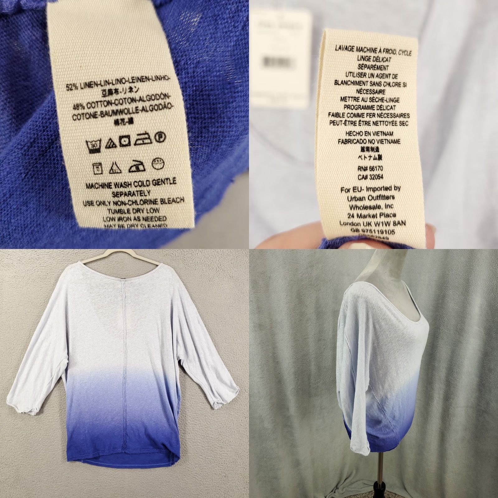 Vintage We The Free New Free People Linen Top Oversize Medium Blue Ombré Blouse NWT Size M / US 6-8 / IT 42-44 - 8 Thumbnail