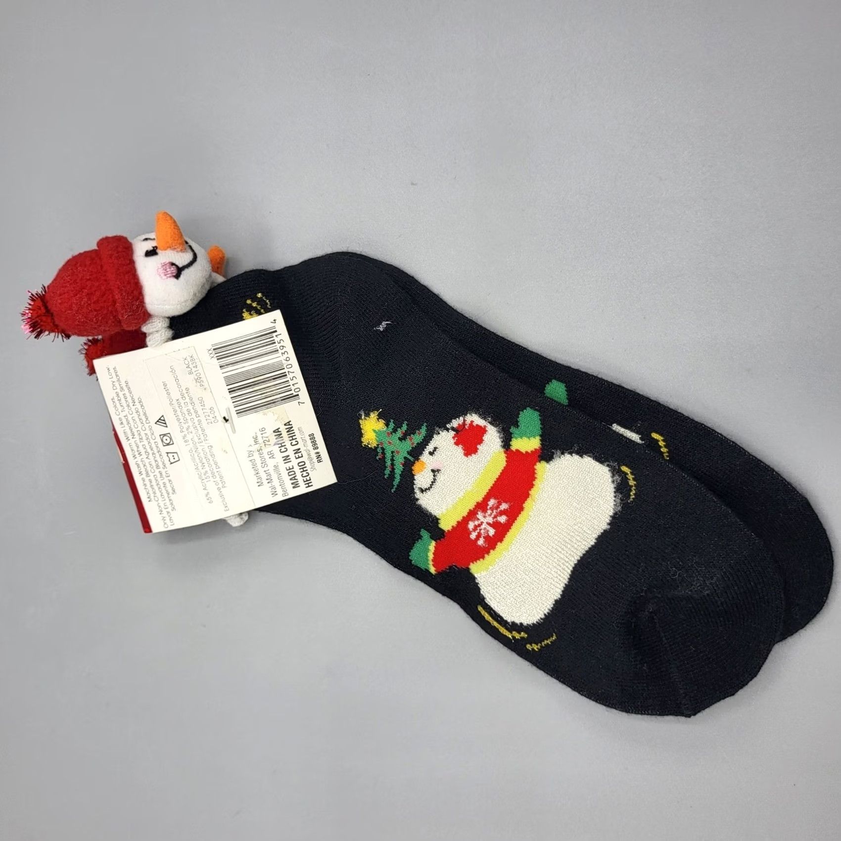 Walmart Snowman Christmas Socks Womens One Size Black 3D Plush Head Holiday Knitted Novelty Winter Socks Mens Womens Girls Boys Size ONE SIZE - 3 Thumbnail