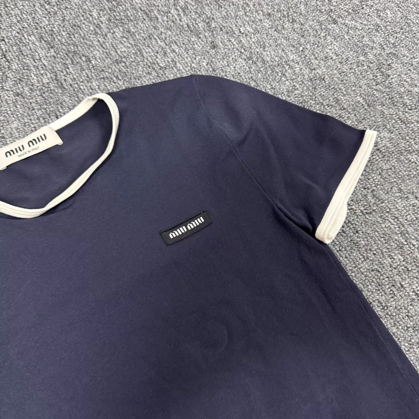 Miu Miu MIU MIU Women's Navy Letter Logo Short-Sleeve Top 38 99New Size XS / US 0-2 / IT 36-38 - 5 Thumbnail