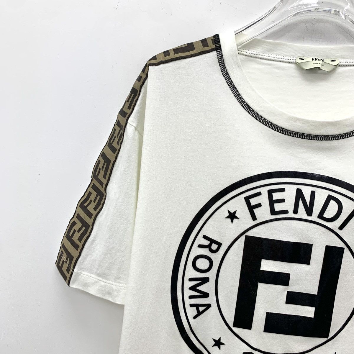 Fendi Fendi White Double F Printed Short Sleeve T-shirt K26WX Size L / US 10 / IT 46 - 3 Thumbnail