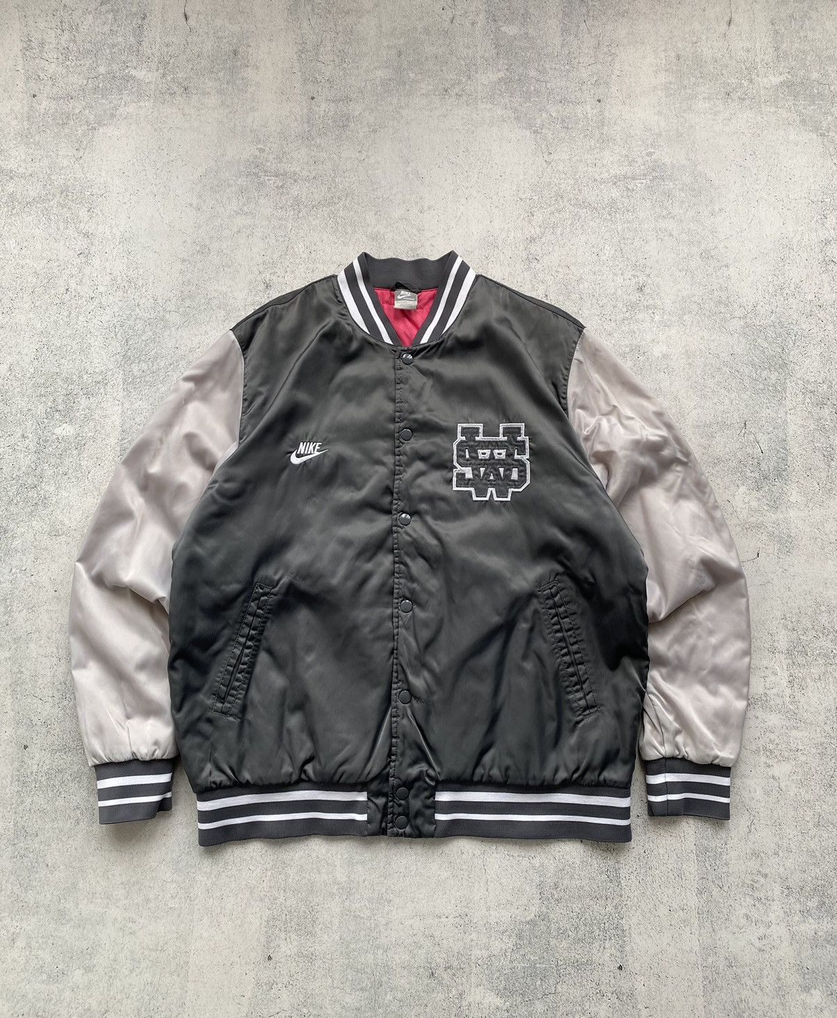 image of Y2K Nike Nsw Satin Varsity Bomber Jacket, Men's (Size Large)