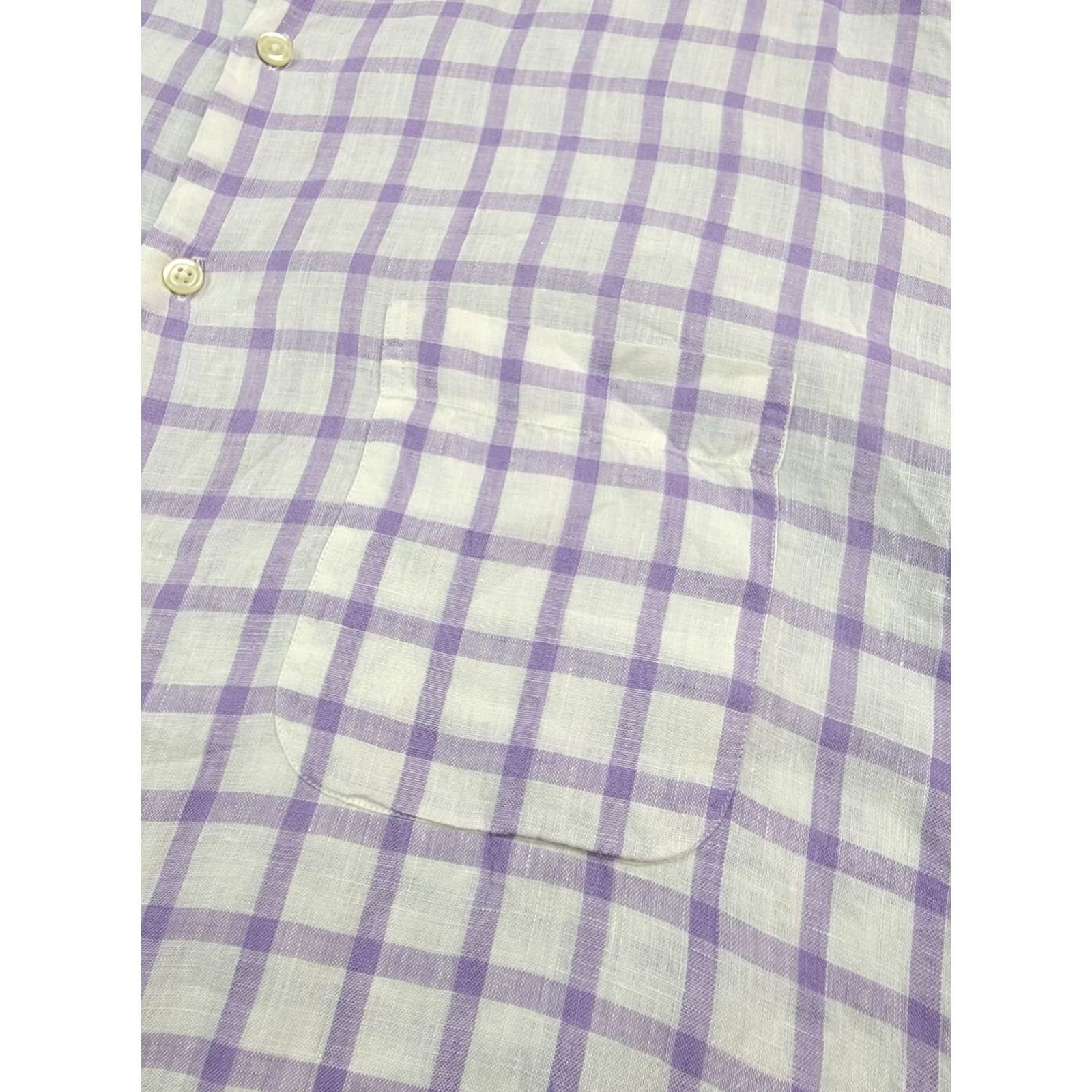 Peter Millar Peter Millar Shirt Mens XL White Purple Check Long Sleeve Button Up 100% Linen Size US XL / EU 56 / 4 - 5 Thumbnail