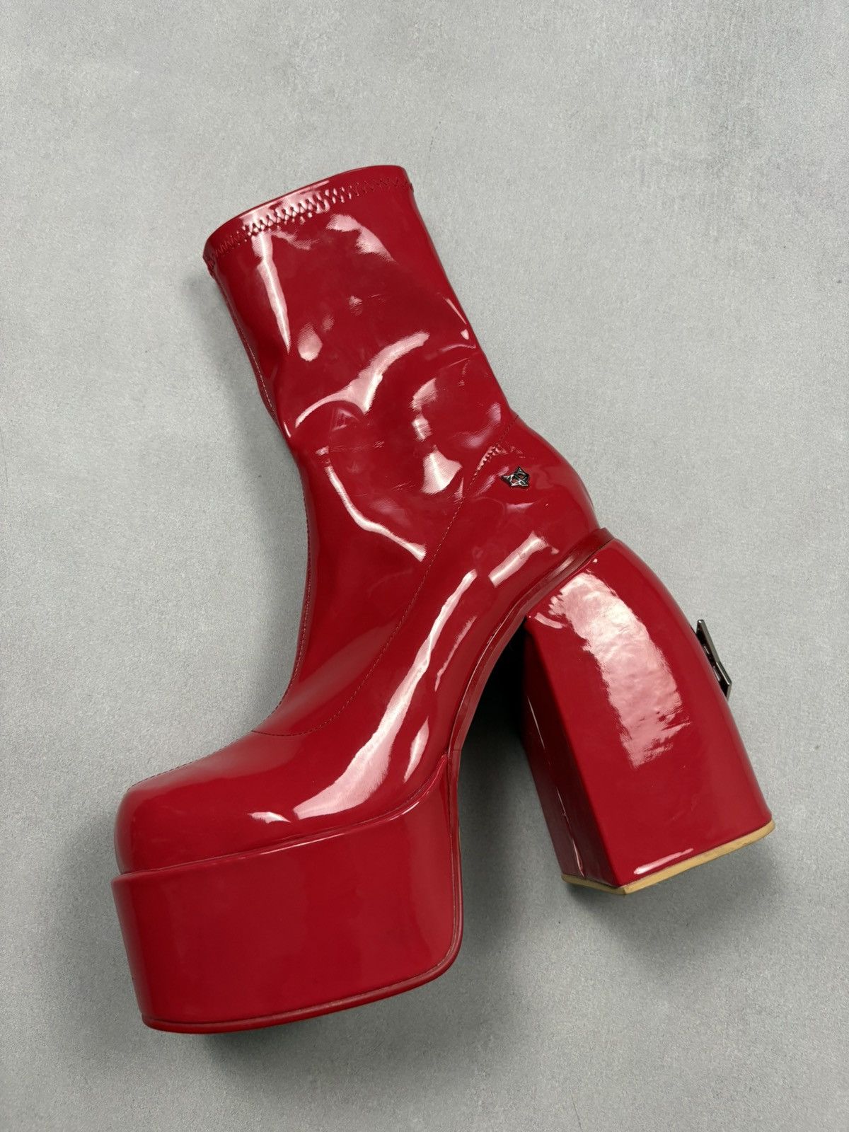 NAKED WOLFE Naked Wolfe Style Red Patent Platform Boots Chunky Heel Y2K Size US 7 / IT 37 - 13 Thumbnail