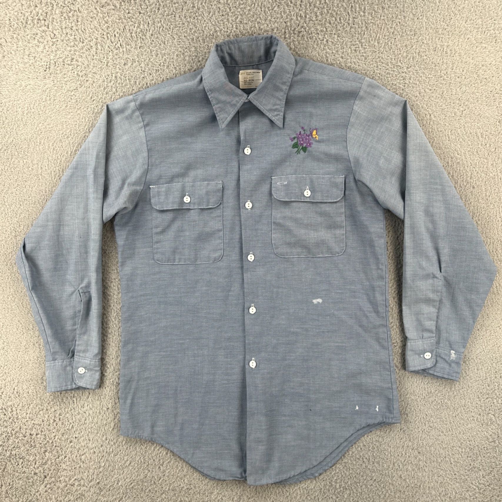 Vintage VINTAGE Big Mac Shirt Embroidered Flowers 1960s Rockabilly Cotton Blend Button-Front Long Sleeve M Blue Mens Size US M / EU 48-50 / 2 - 2 Thumbnail