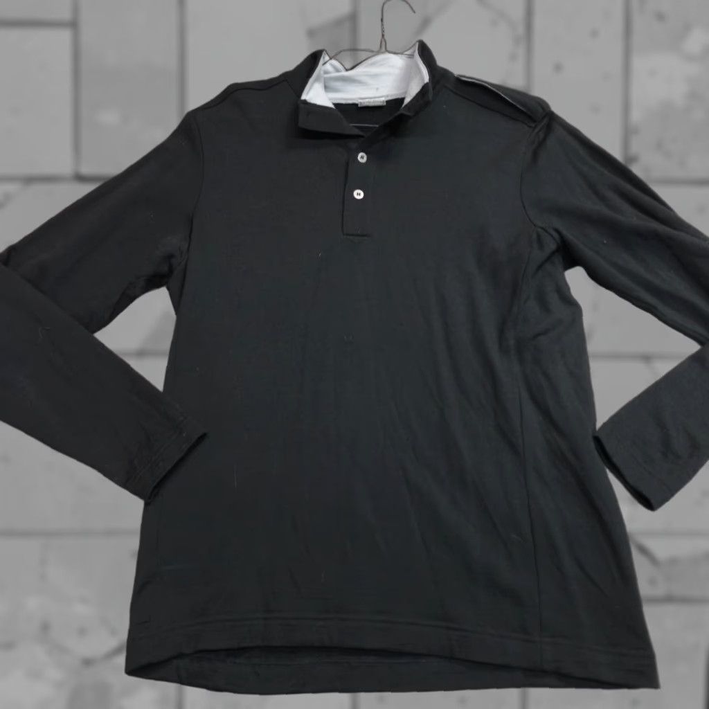 Epaulet Bontrager Sweater Mens L Black Solid 100% Merino Wool Epaulets 1/4 Snap Pullover Knit Collared Shirt Size US L / EU 52-54 / 3 - 1 Thumbnail