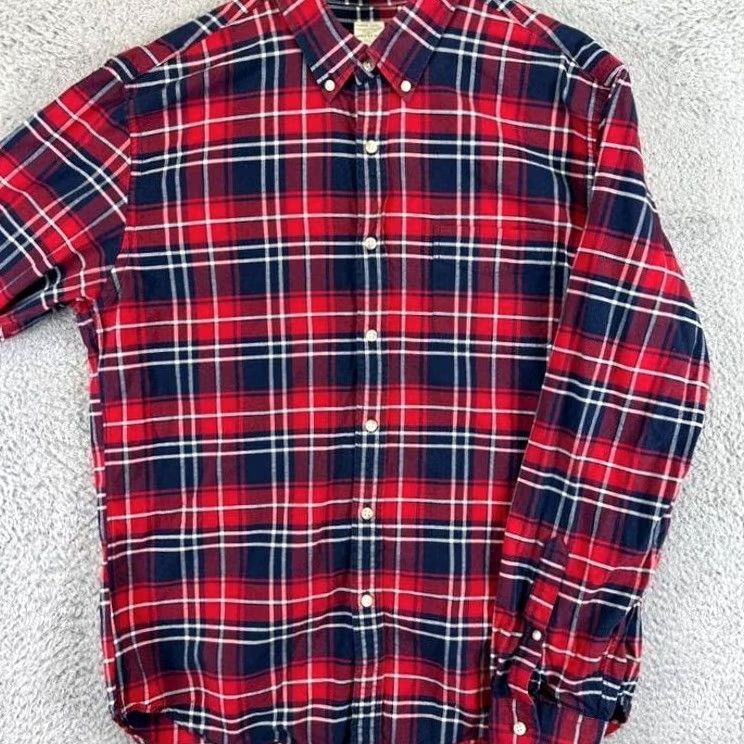 Vintage J Crew Button Down Shirt Mens Large Red Blue Plaid Tailored Long Sleeve Shirt Button-Up Casual Knit Cotton Outdoor Pattern Retro? Size US L / EU 52-54 / 3 - 3 Thumbnail