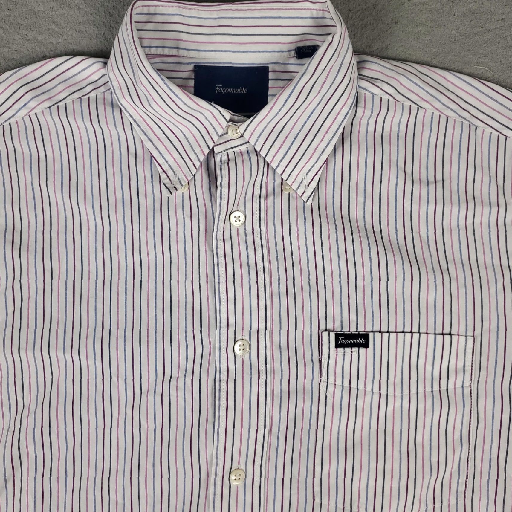 Faconnable Façonnable Striped Button-Up Shirt Mens Medium White Short Sleeve Classic Preppy Size US M / EU 48-50 / 2 - 2 Thumbnail