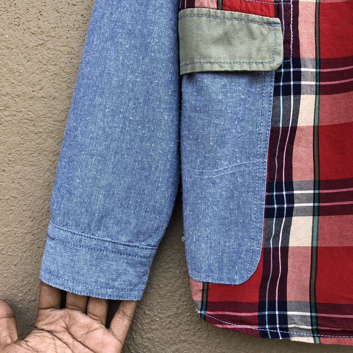 go slow caravan Go Slow Caravan PatchWork Flannel x chambray Shawl Shirt Size US L / EU 52-54 / 3 - 7 Thumbnail