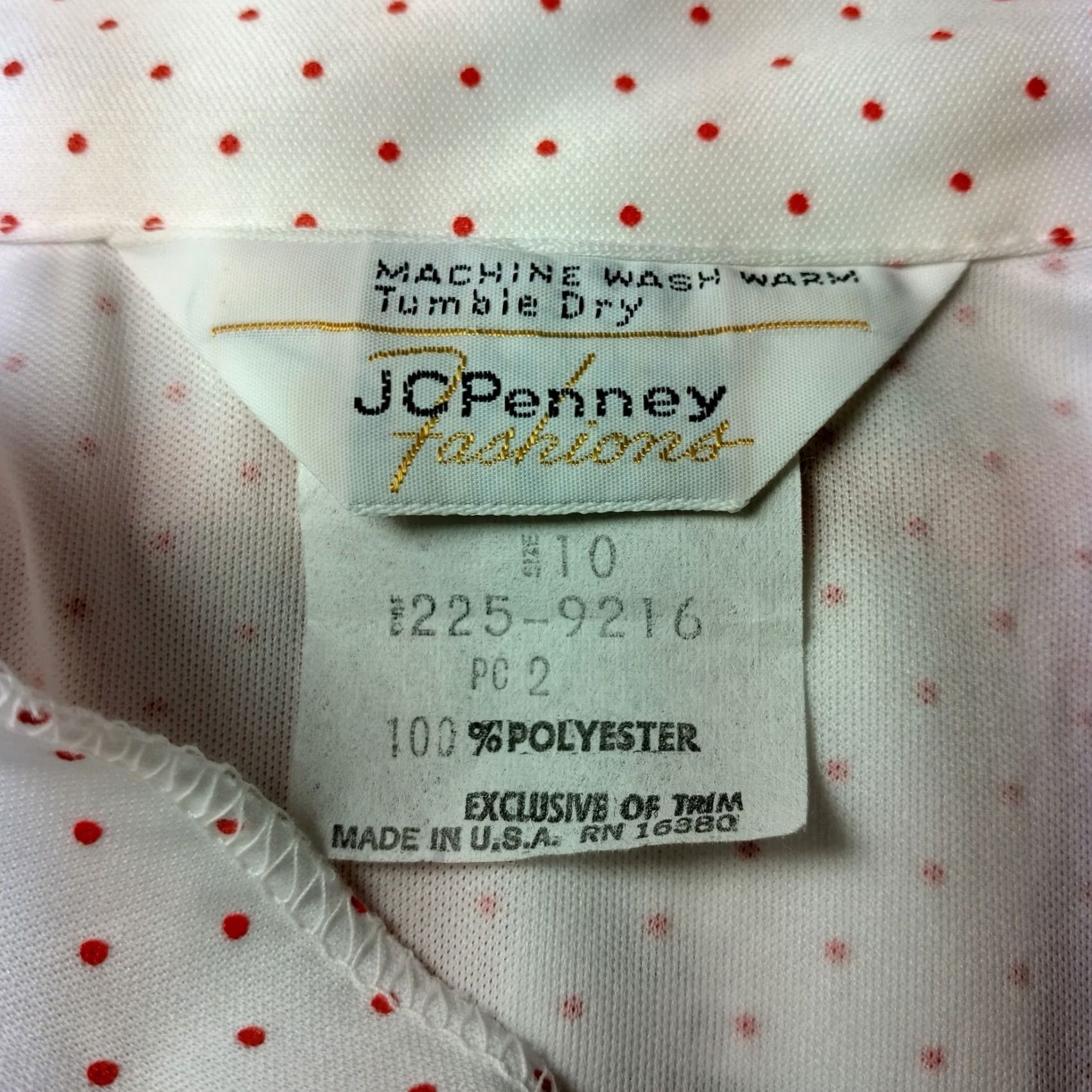 JCPenney VINTAGE JC Penney Dress Shirt Dress Womens 10 Red Polka Dot Midi Belted Waist 1970s ILGWU Size L / US 10 / IT 46 - 4 Thumbnail