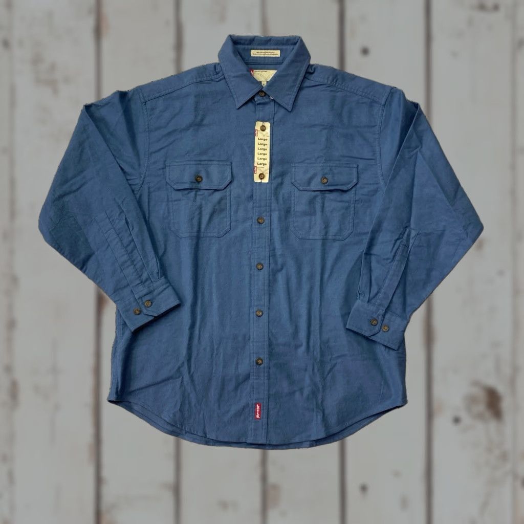 Levi's VINTAGE Levi's Chamois Cotton Shirt Heavy Cotton Chamois Blue NWT Large Blue Mens Shirt Jacket Lined Winter Fall Spring Size US L / EU 52-54 / 3 - 1 Thumbnail
