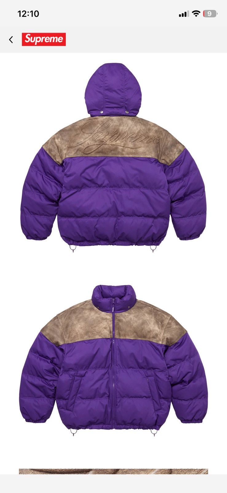 Supreme Supreme Leather Yoke Puffer Jacket “Purple” XXL FW25 Size US XXL / EU 58 / 5 - 3 Thumbnail