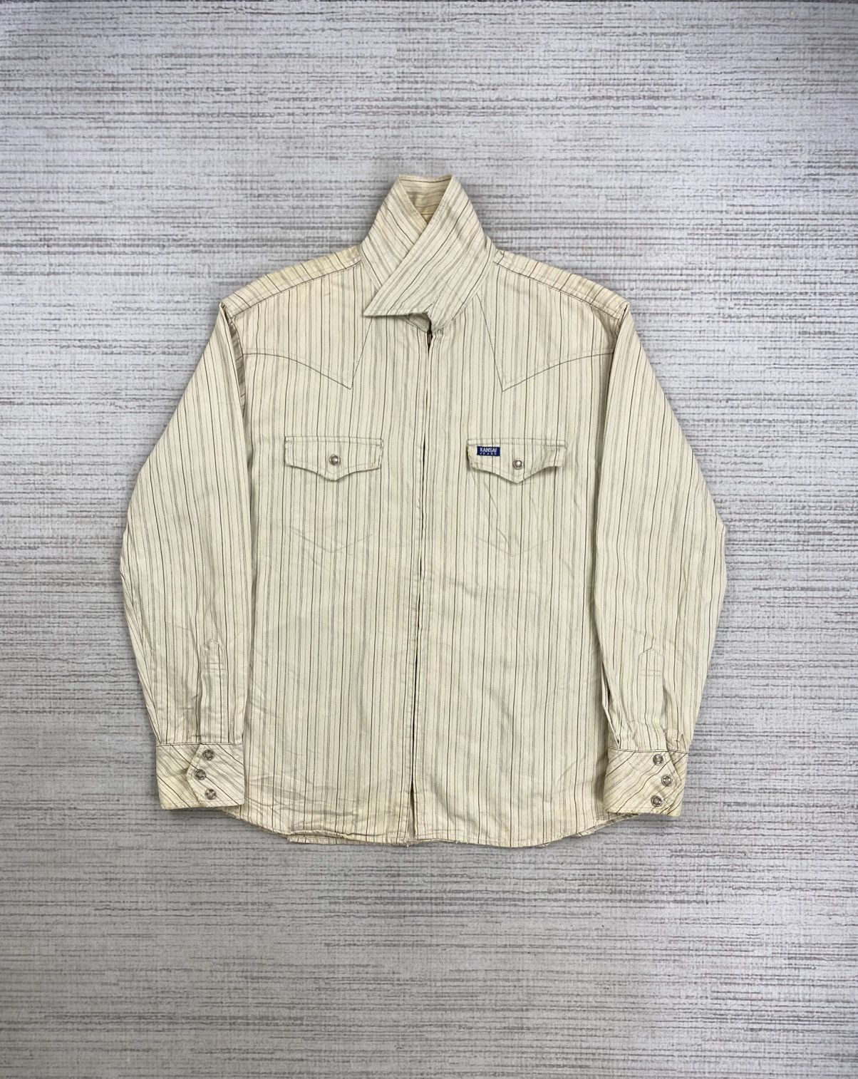 Japanese Brand × Kansai Yamamoto × Vintage Vintage Kansai Jeans Western Style Striped Zipper Jacket Size US M / EU 48-50 / 2 - 5 Thumbnail