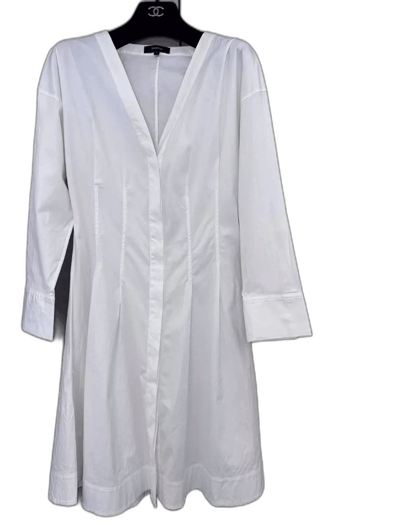 The Row Elegant White V-Neck Dress by Theory Size XS / US 0-2 / IT 36-38 - 1 Thumbnail