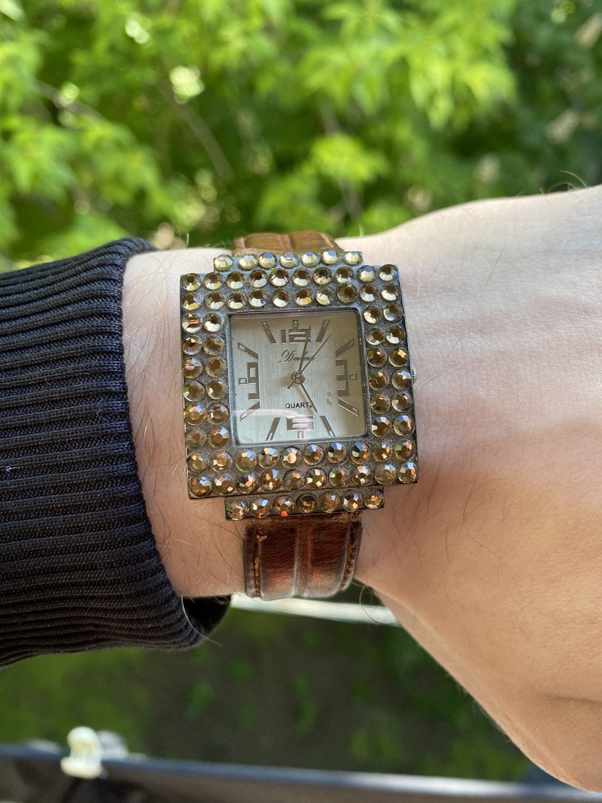 Jewelry × Vintage Stylish Watch Rhinestone Leather Strap Vintage Size ONE SIZE - 3 Thumbnail
