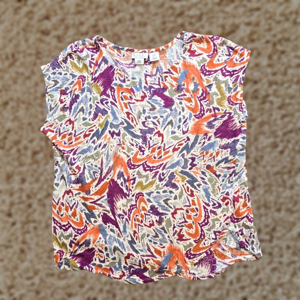 Nicole Miller Nicole Miller Top Womens Size XL Orange Linen Short Sleeve Stretch Casual Blouse Floral Knit Regular Womens Size XL / US 12-14 / IT 48-50 - 1 Thumbnail