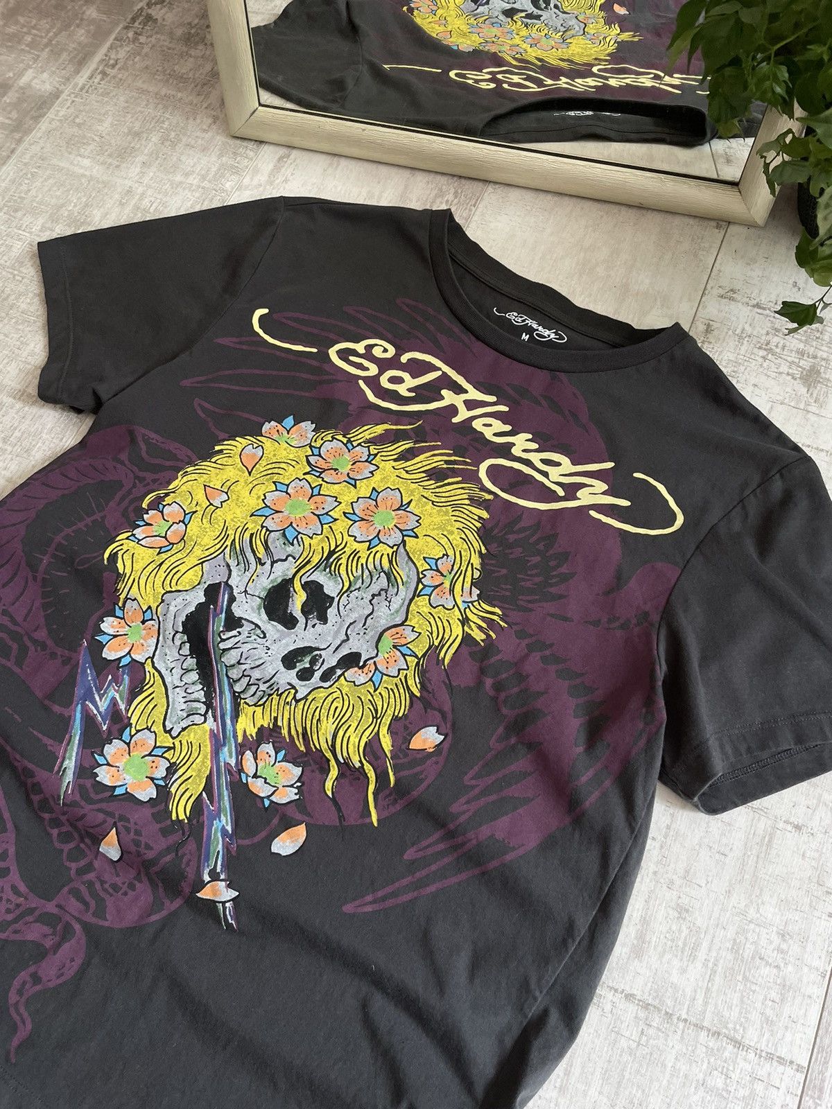 Ed Hardy Vintage Ed Hardy Skull Flowers T-Shirt Y2K Dark Grey Size US M / EU 48-50 / 2 - 4 Thumbnail