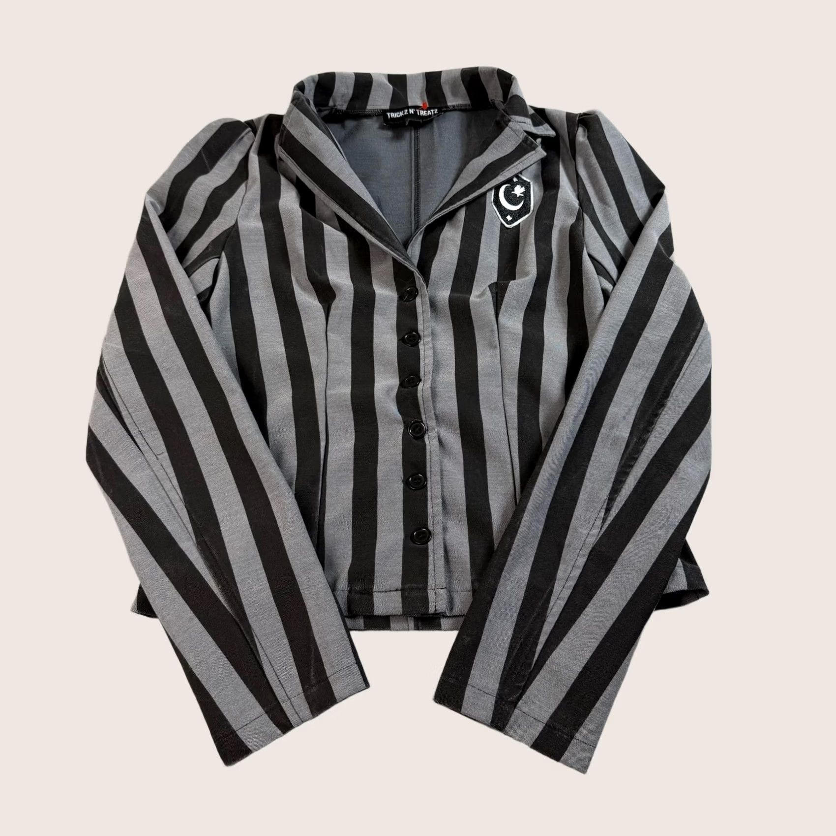 Dolls Kill Dolls Kill Trickz N' Treatz Blazer Womens XS Black Gray Stripe Moon Patch Gothic Size XS / US 0-2 / IT 36-38 - 1 Thumbnail
