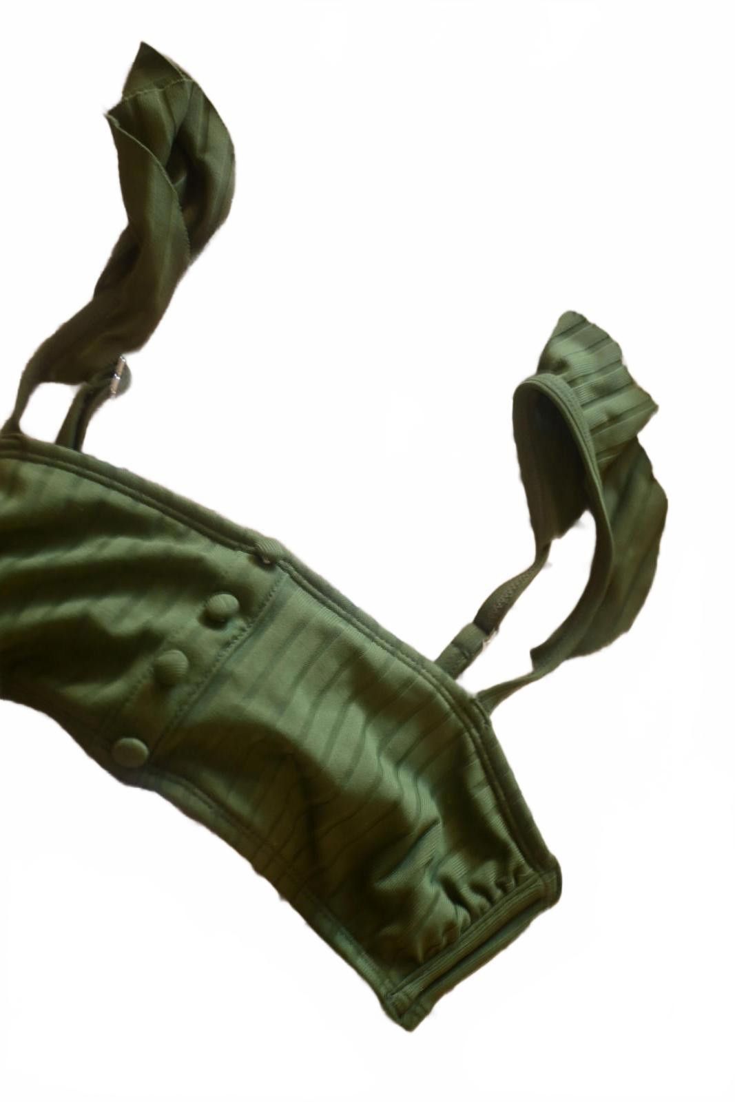 Other Olive Green Ruffled Strap Bikini Swim Top Women's Small Size ONE SIZE - 2 Thumbnail