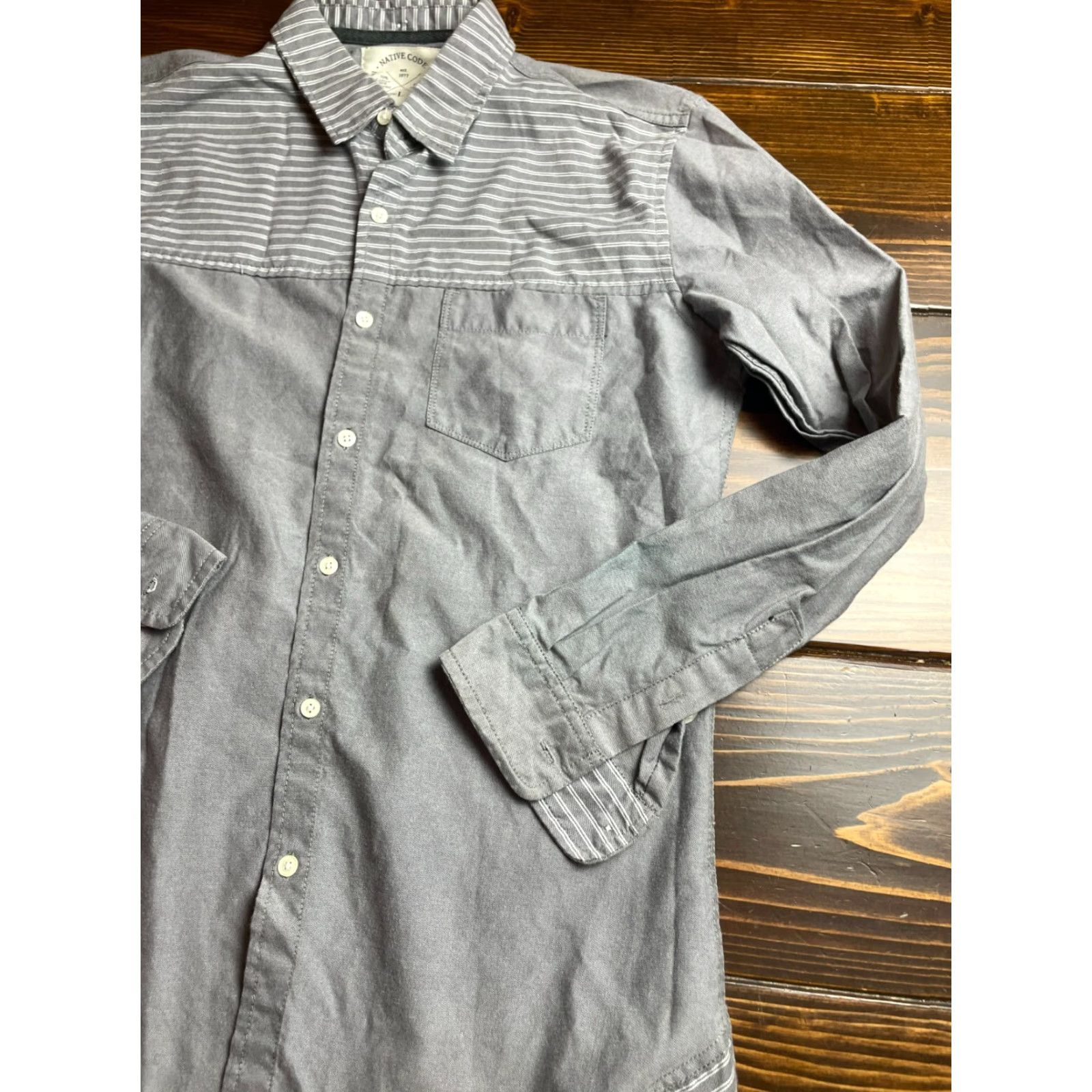 Native Native Code Shirt Mens L Gray Striped Slim Button Up Long Sleeve Size US L / EU 52-54 / 3 - 3 Thumbnail