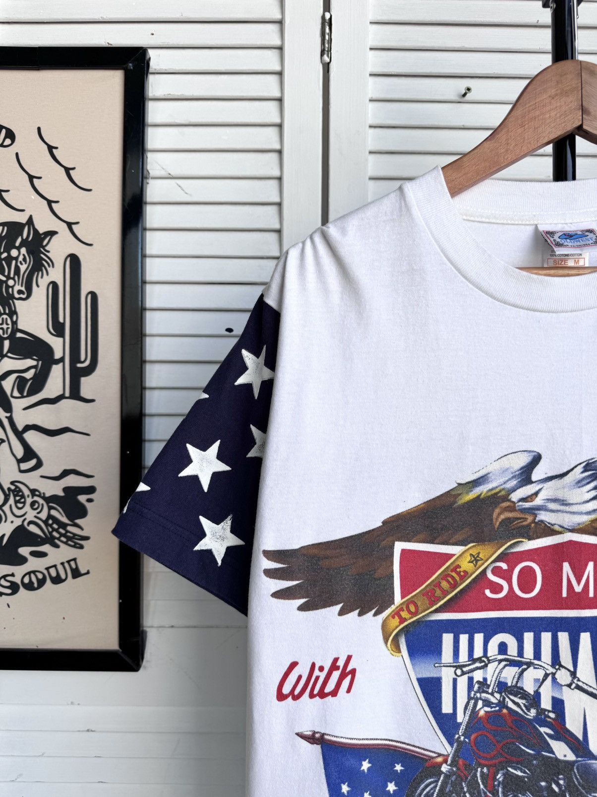 Vintage Vintage Biker Motorcycle Eagle Graphic Tee Shirt USA Flag Size US L / EU 52-54 / 3 - 5 Thumbnail