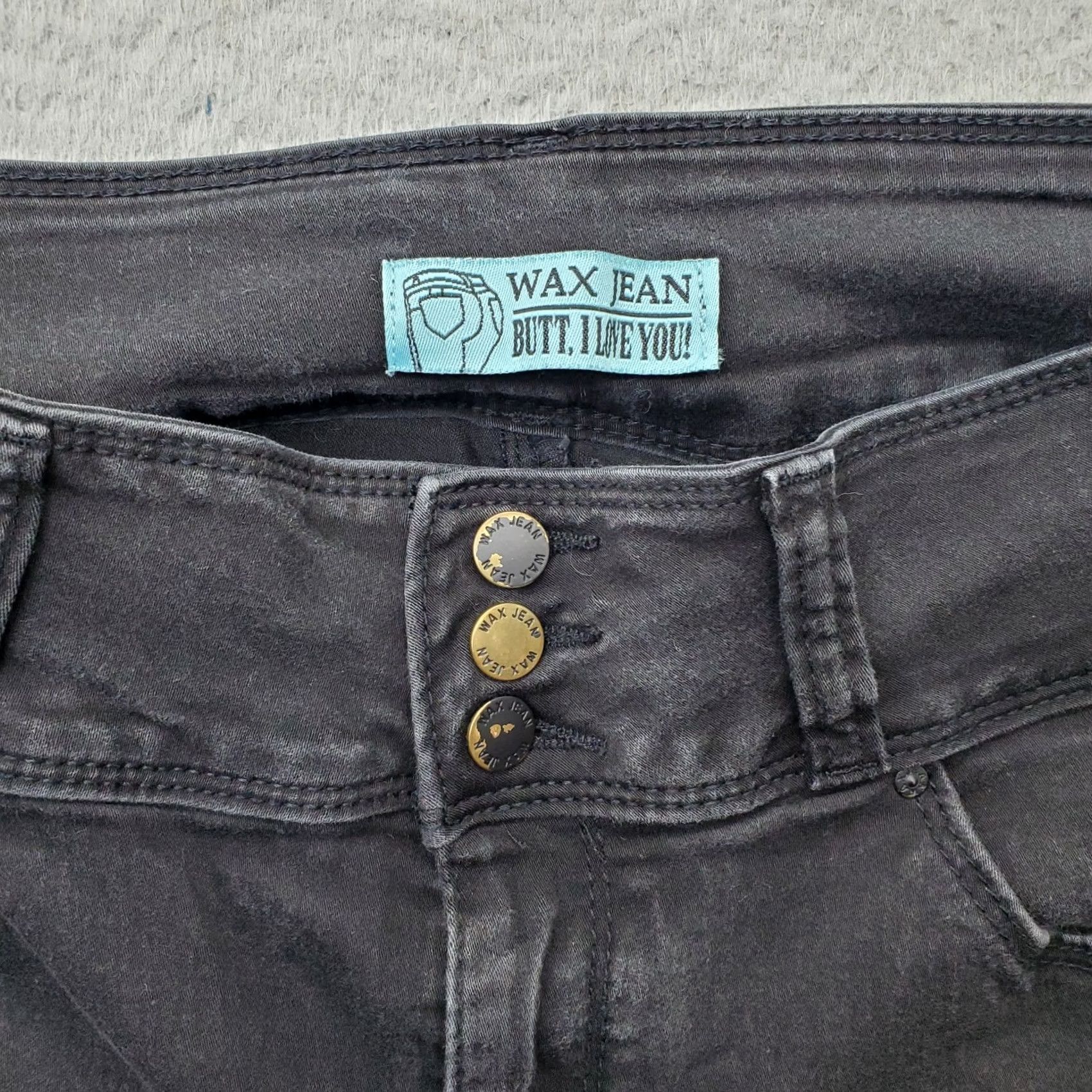 Vintage WAX JEAN Jeans Womens 13 Black Denim 5-Pocket Design 3-Button Fly Straight Leg Shirt Size 34" / US 12 / IT 48 - 7 Thumbnail