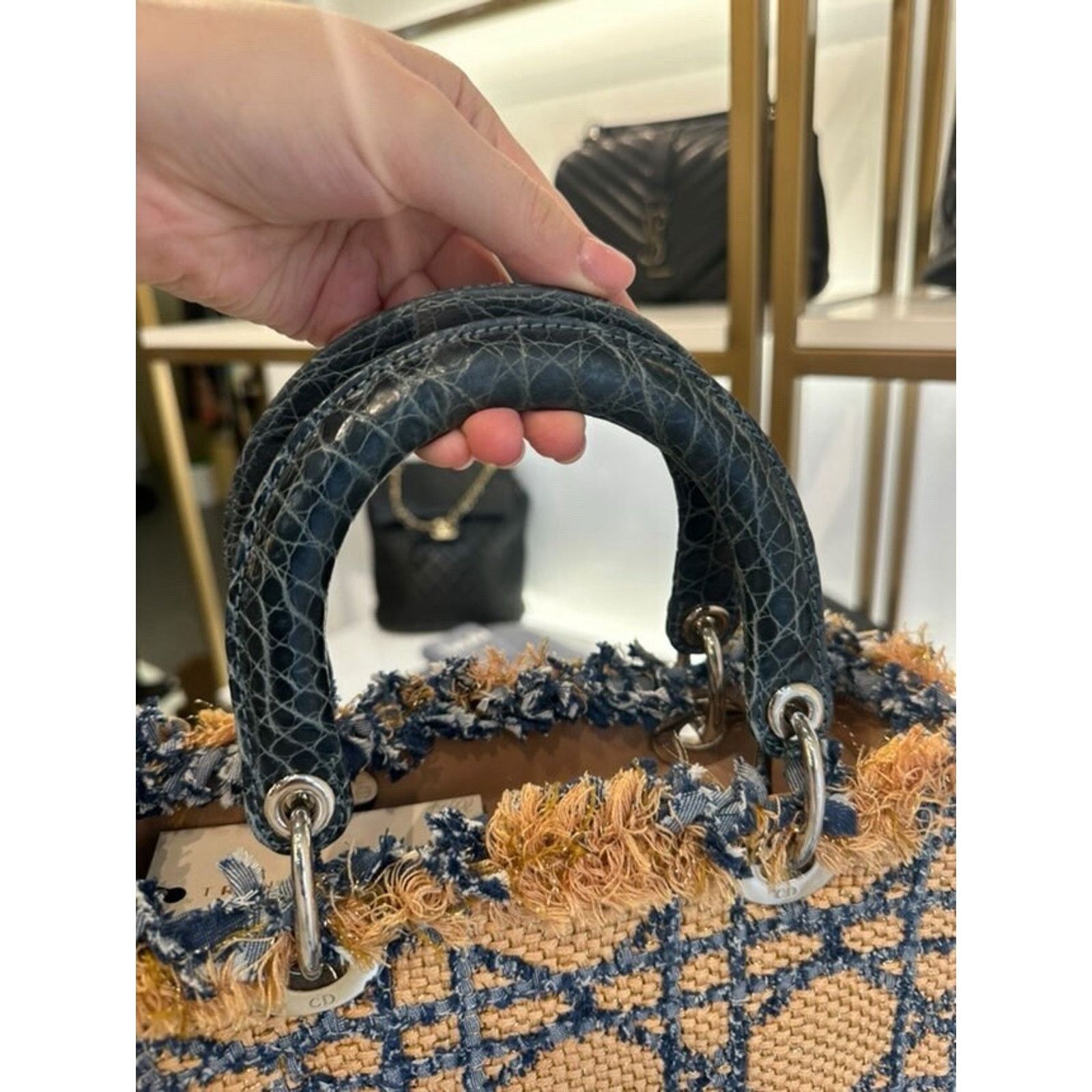 Dior Dior Lady Dior Medium Tweed Crocodile Handle Bag Size ONE SIZE - 7 Thumbnail