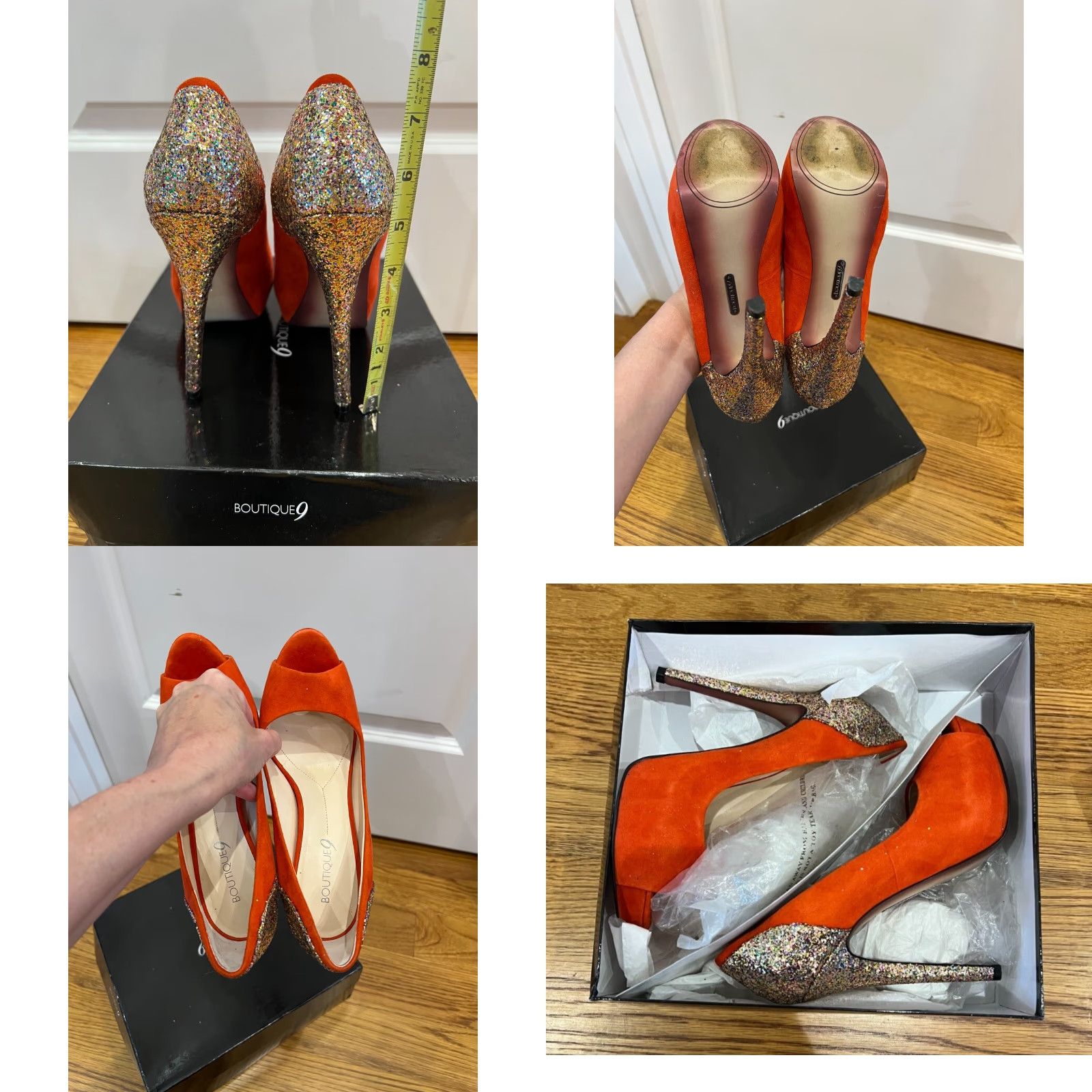 Vintage VINTAGE Boutique 9 Orange Suede Glitter Peep Toe Stiletto Heels Women 7.5 M Party Formal Wedding Size US 7.5 / IT 37.5 - 8 Thumbnail