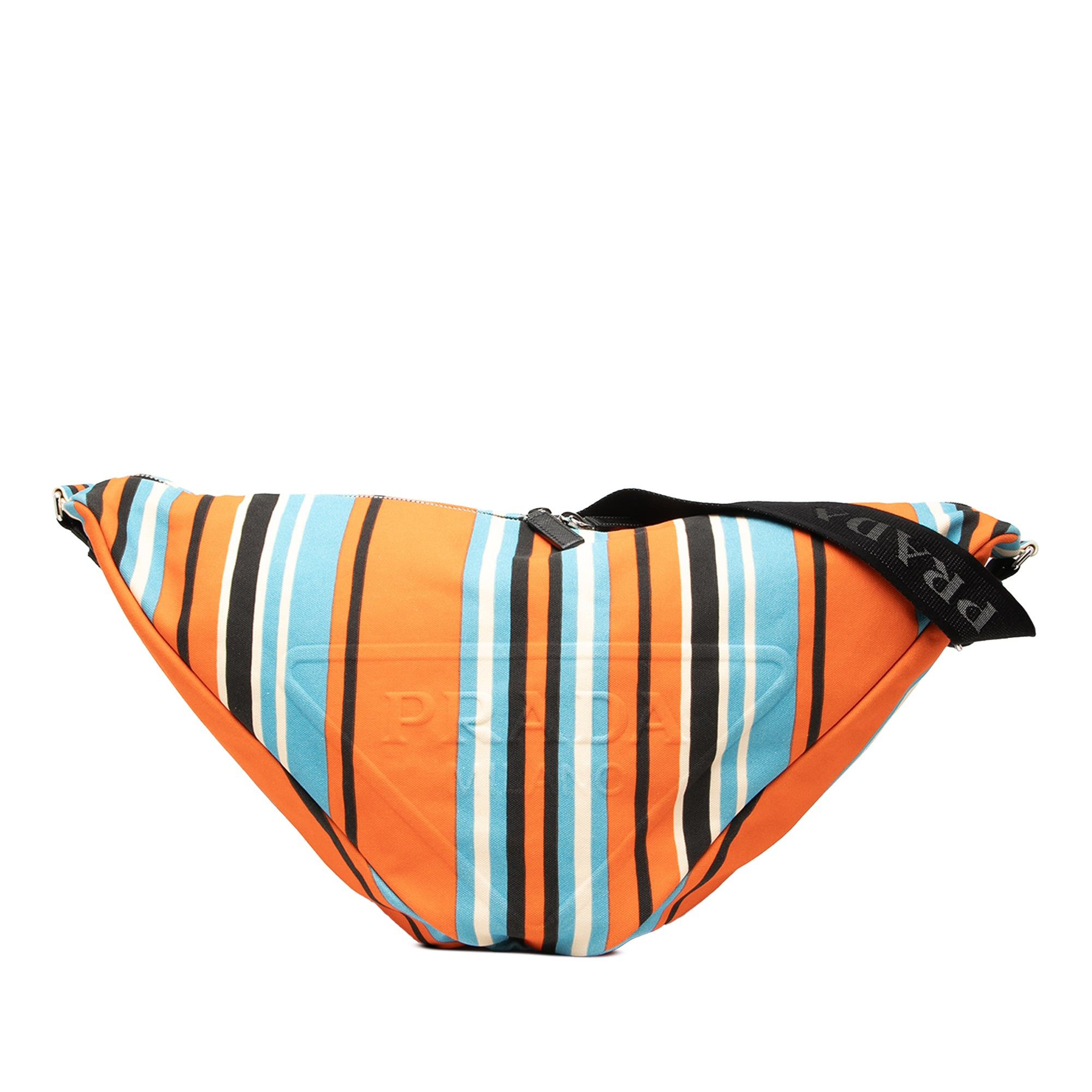 Prada Canvas Striped Triangle Logo Shoulder Bag Size ONE SIZE - 1 Thumbnail
