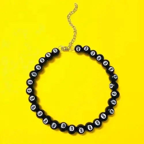 Japanese Brand Number 8 Black balls snooker Billiards Round Beads Choker Size ONE SIZE - 2 Thumbnail