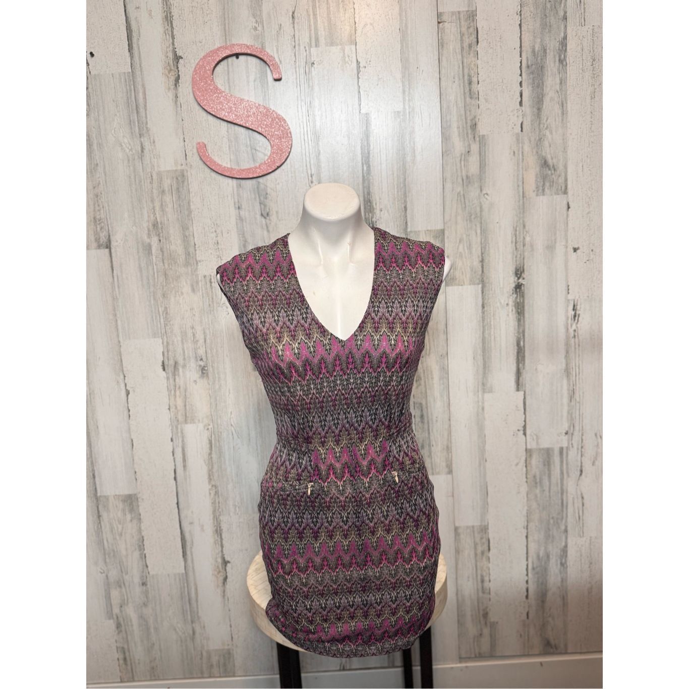 Other Ark & Co. Metallic Chevron Knit Bodycon Dress Small Pink Bla Size S / US 4 / IT 40 - 1 Thumbnail